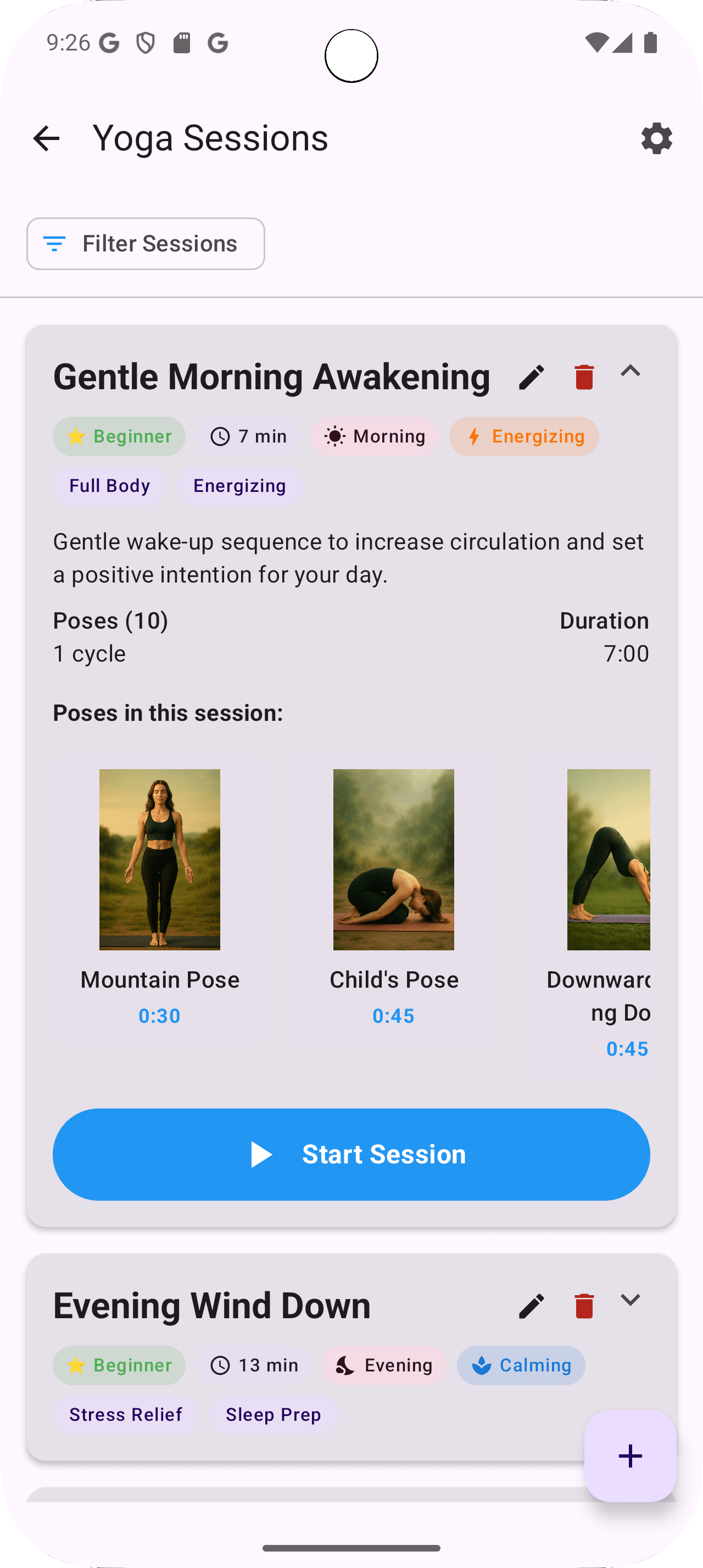 Jooga-istunnot ja rutiinejä