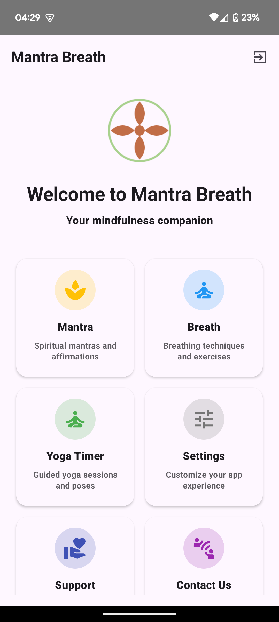 Aplikasi Mantra Breath - Interface Utama