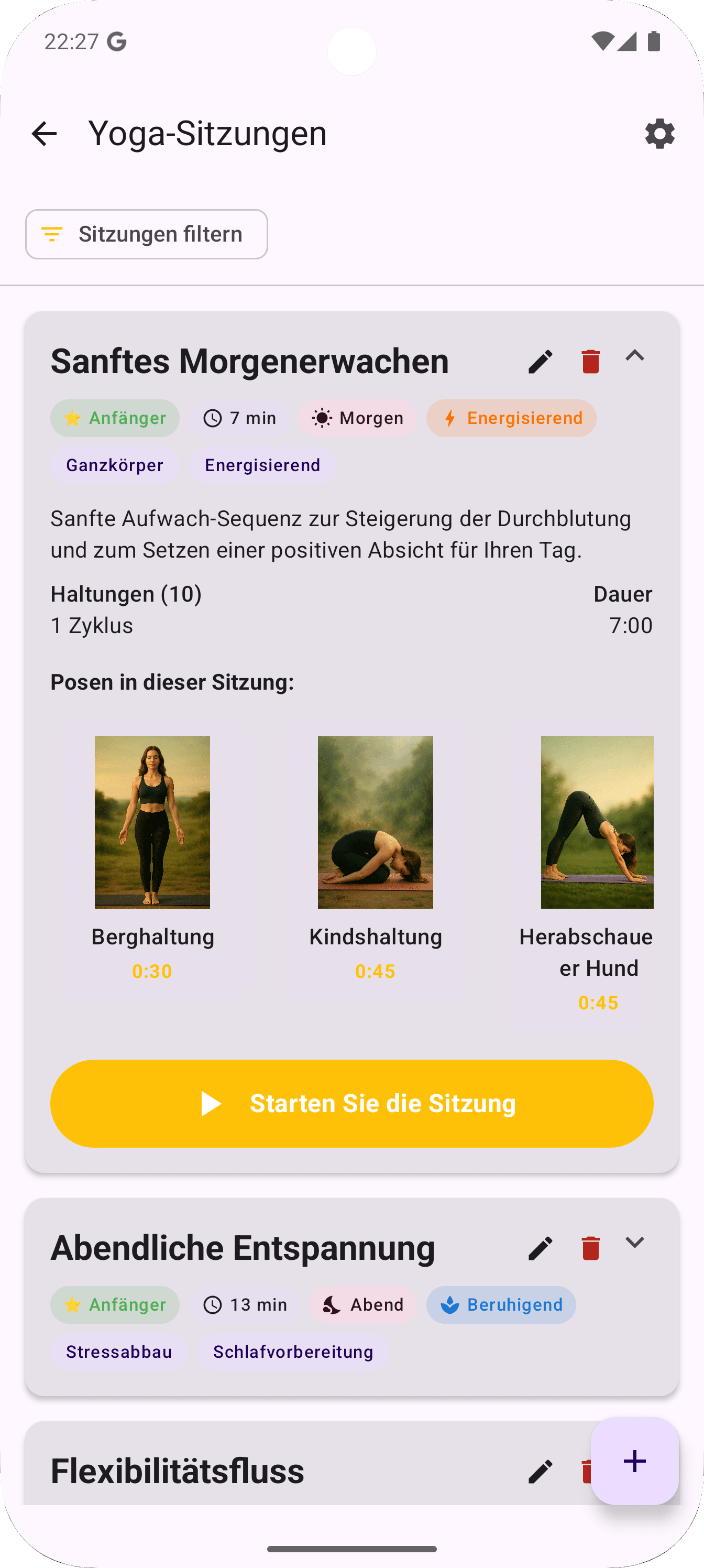 Yoga-Sitzungen und Routinen