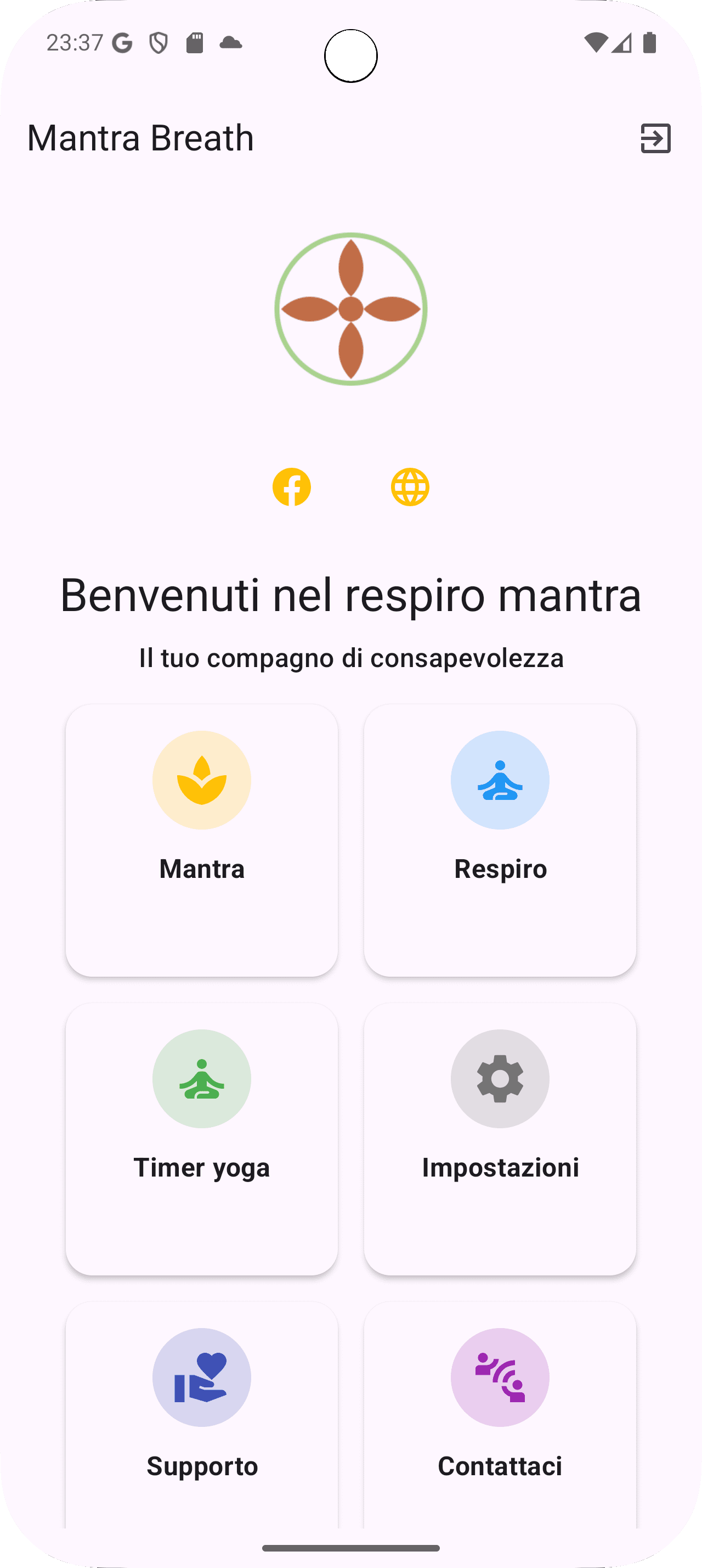Interfaccia principale di Mantra Breath