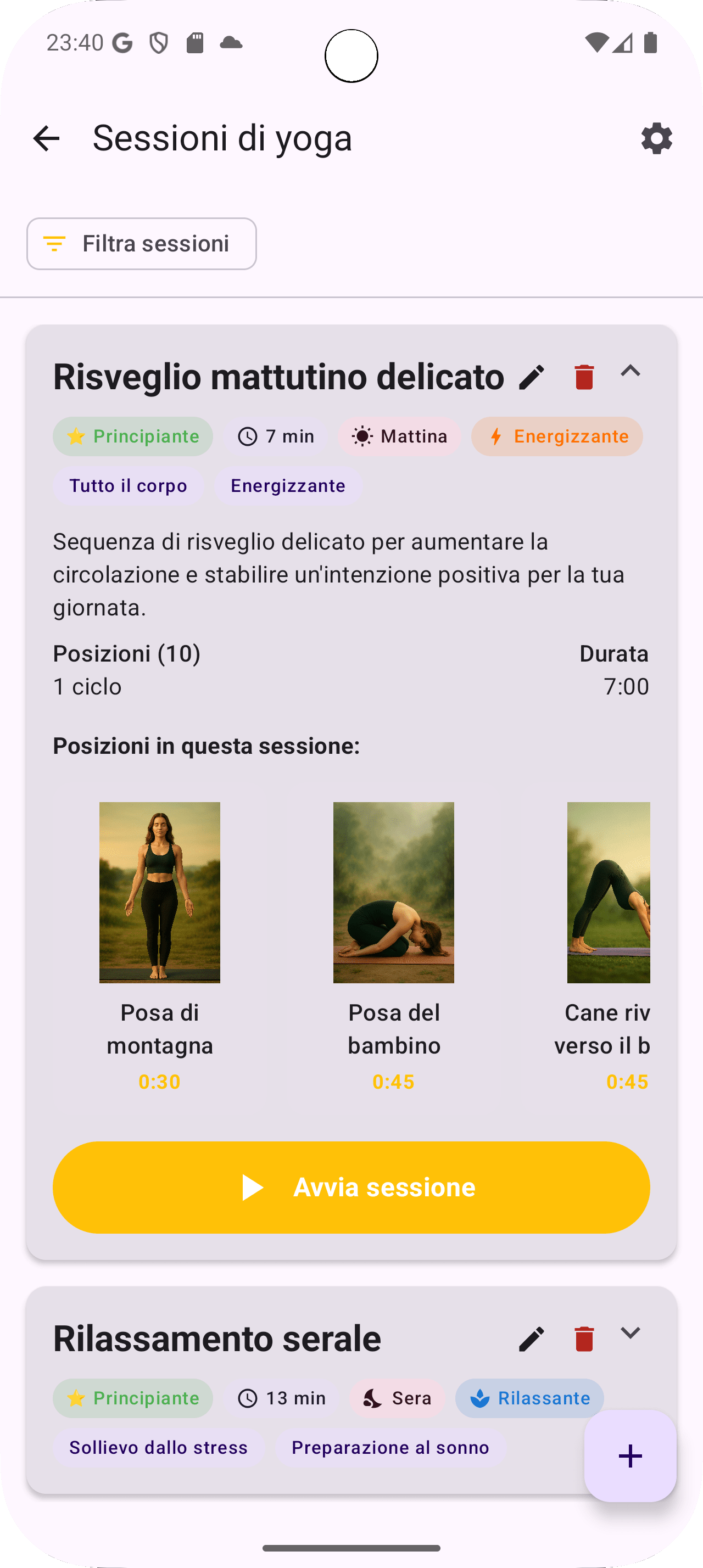 Sessioni yoga e routine
